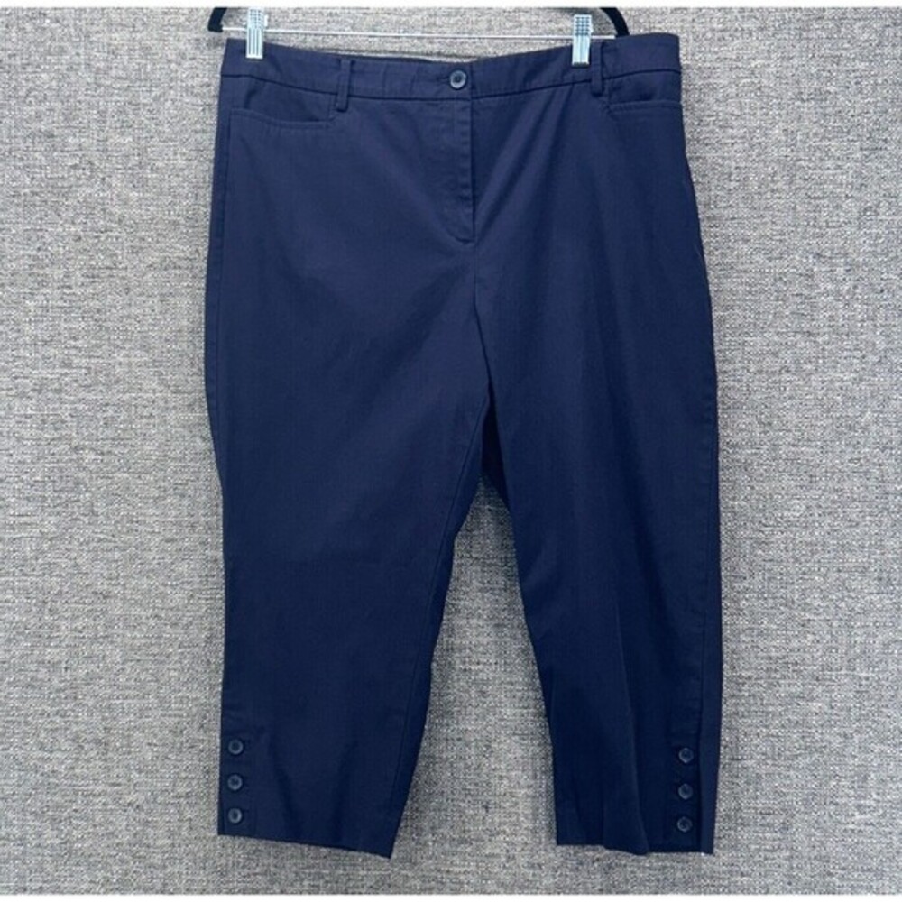Talbots Pants 16 Blue Cropped Straight Leg Trousers Professional Perfect Skimmer